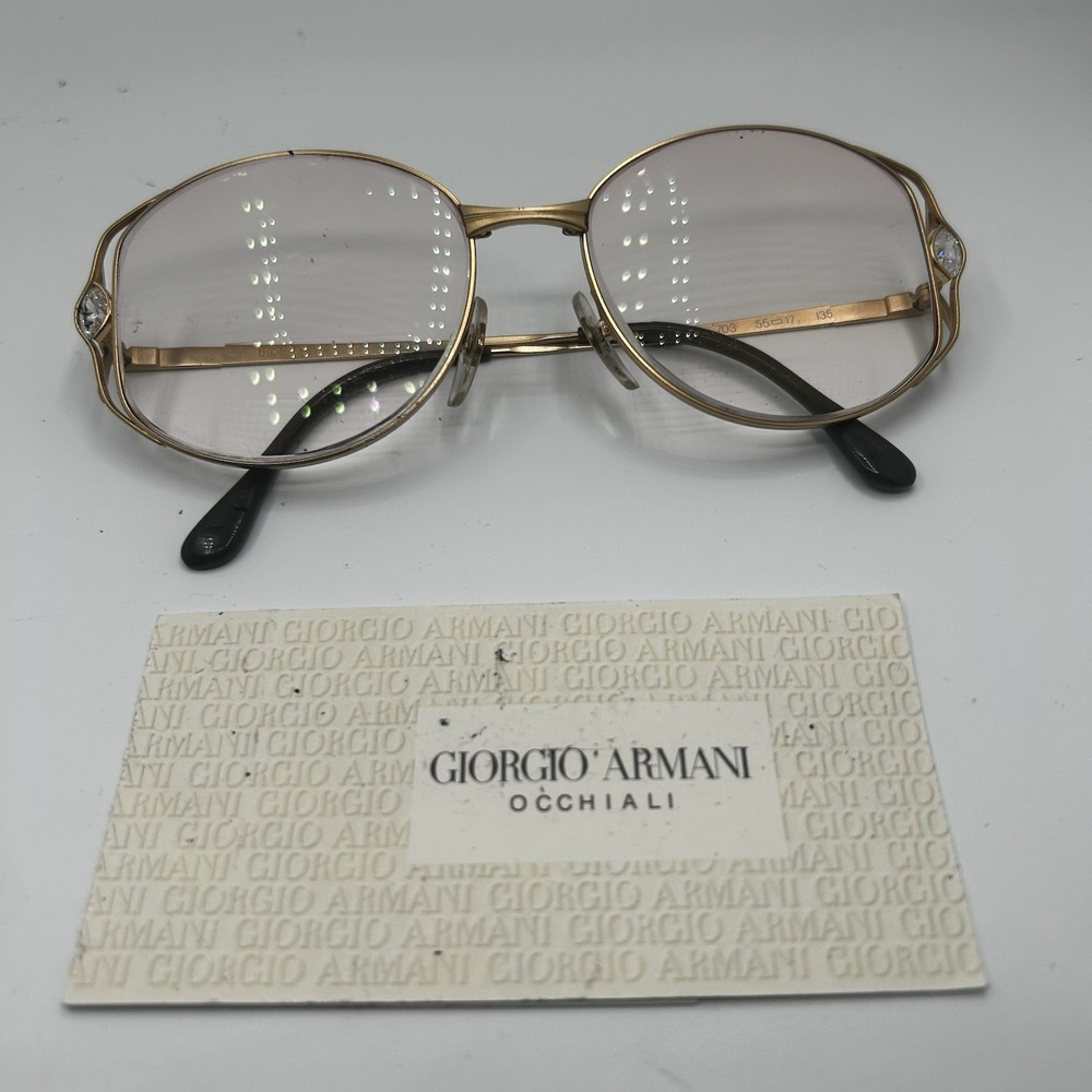 Vintage Giorgio Armani Eyeglasses 206 703 55 17 Gold Oval Frame Italy w/ Case